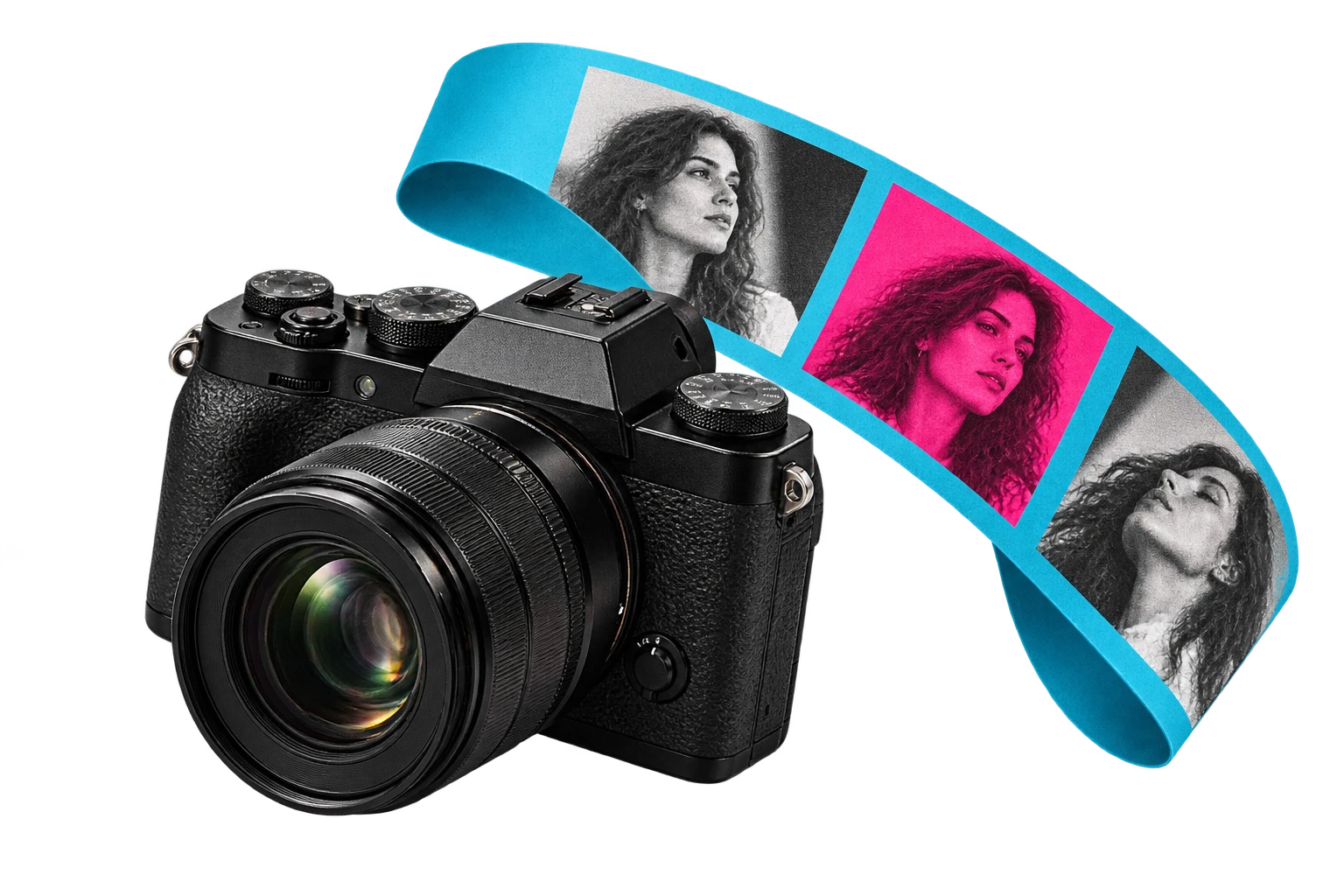 Cámara fotográfica con una tira de contactos impresa
