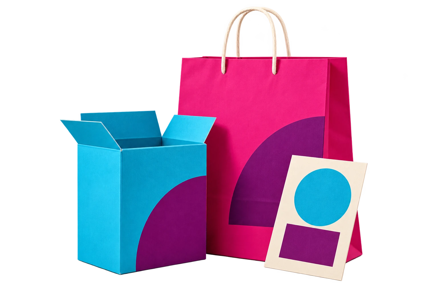 Bolsas, empaques y pruebas impresas de una marca