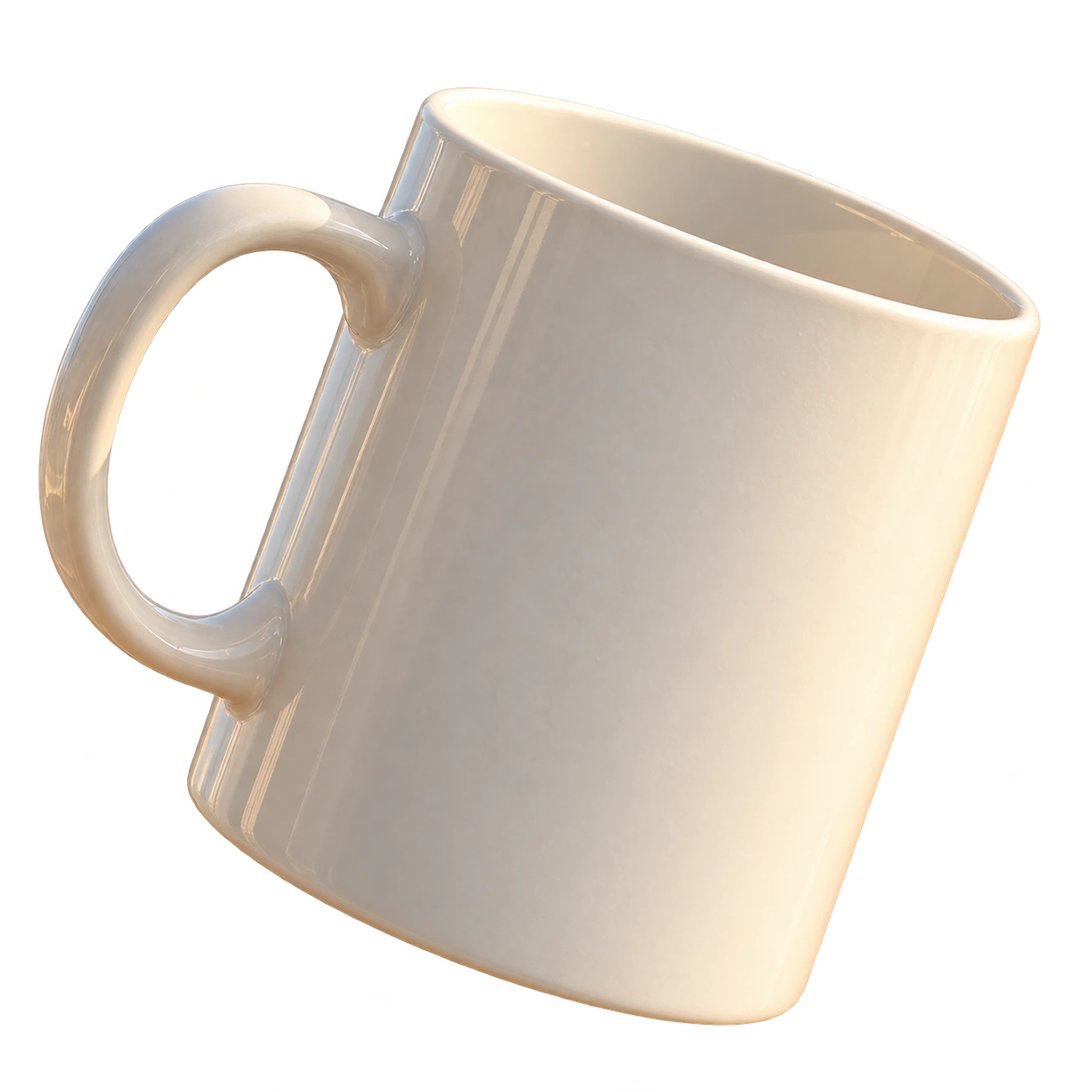 Taza con el logo original de Mucho POP flotando sobre Caracas.